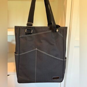 Tennis Tote Bag Black with White top stitch